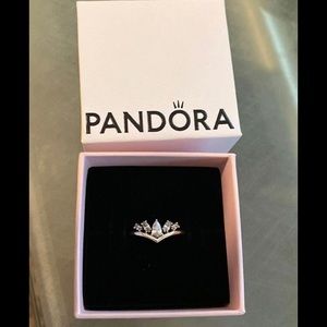 Pandora Sparkling Pear & Marquise Wishbone Ring Size 7